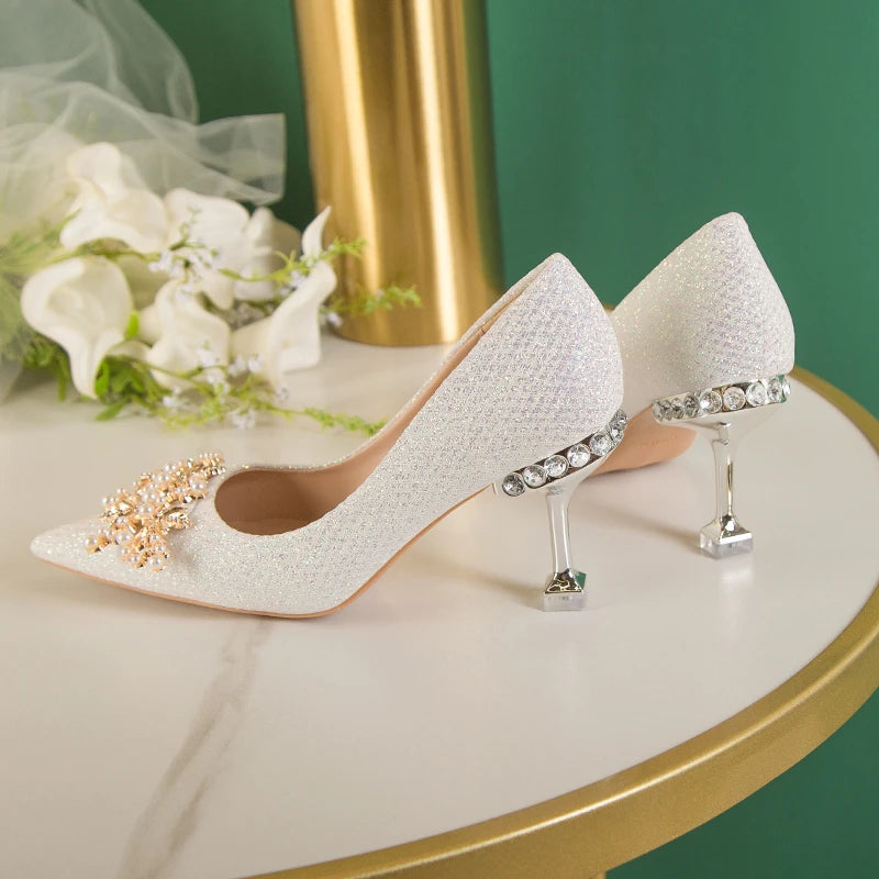 Bridal Rhinestone with Gold finish Fashion High Heels