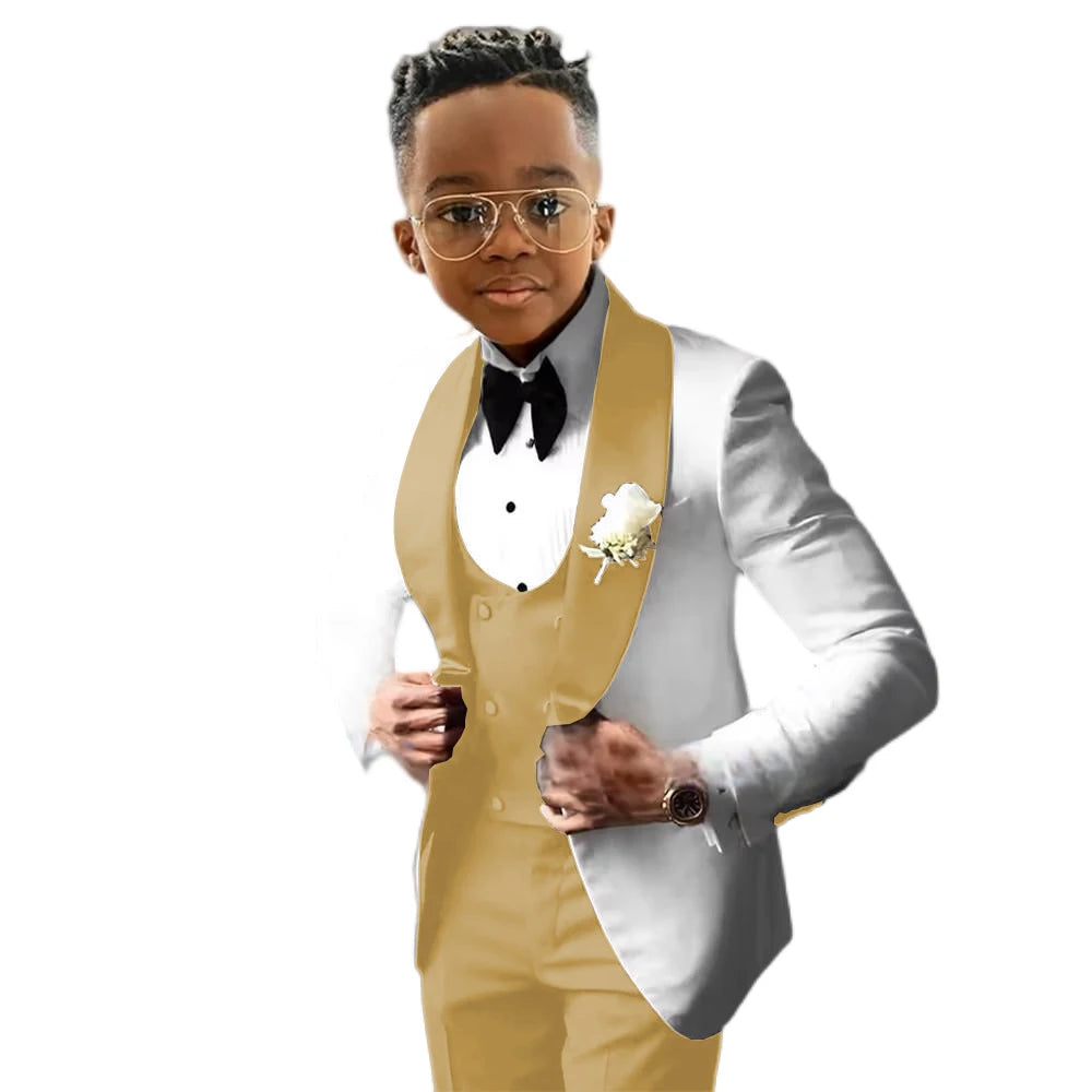 Wedding Tuxedo 3 Piece Jacket, Pants & Vest For Boys