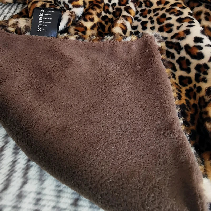 Luxury leopard Faux Fur Plush Blanket