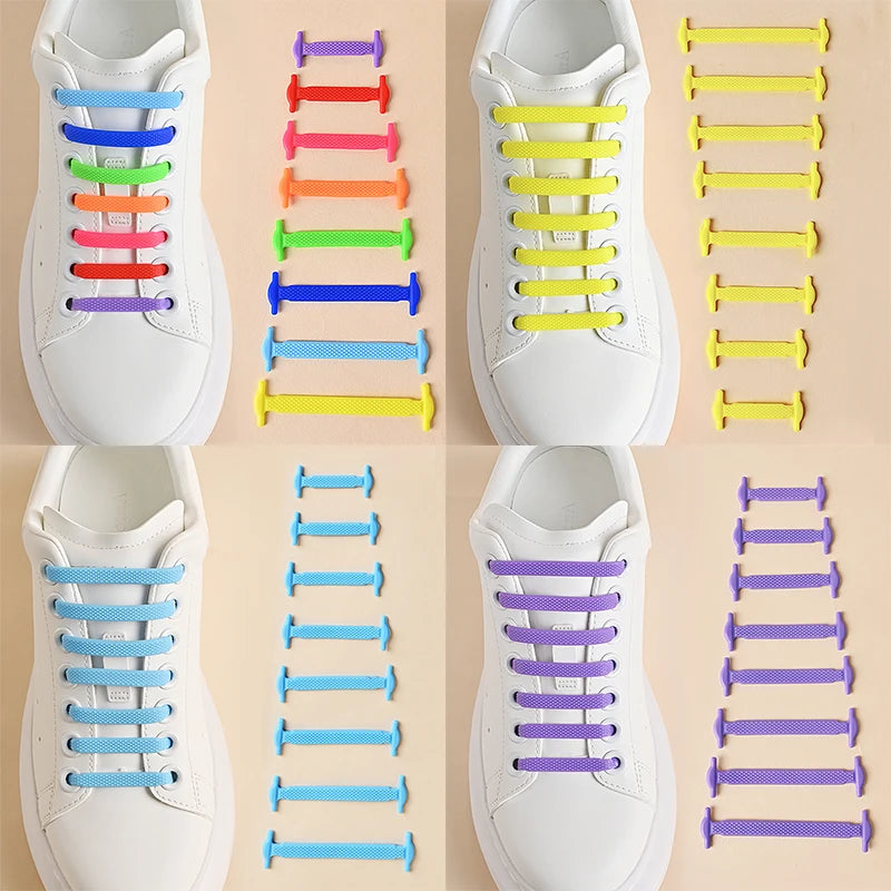 16pcs/lot Silicone Shoelaces, No Tie Shoelaces, 12 colors Elastic Shoelace