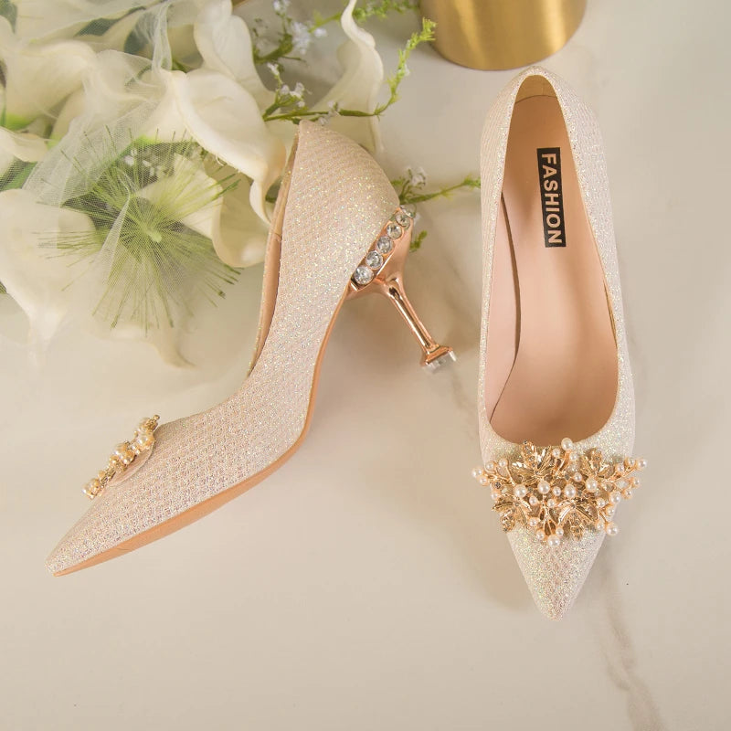 Bridal Rhinestone with Gold finish Fashion High Heels