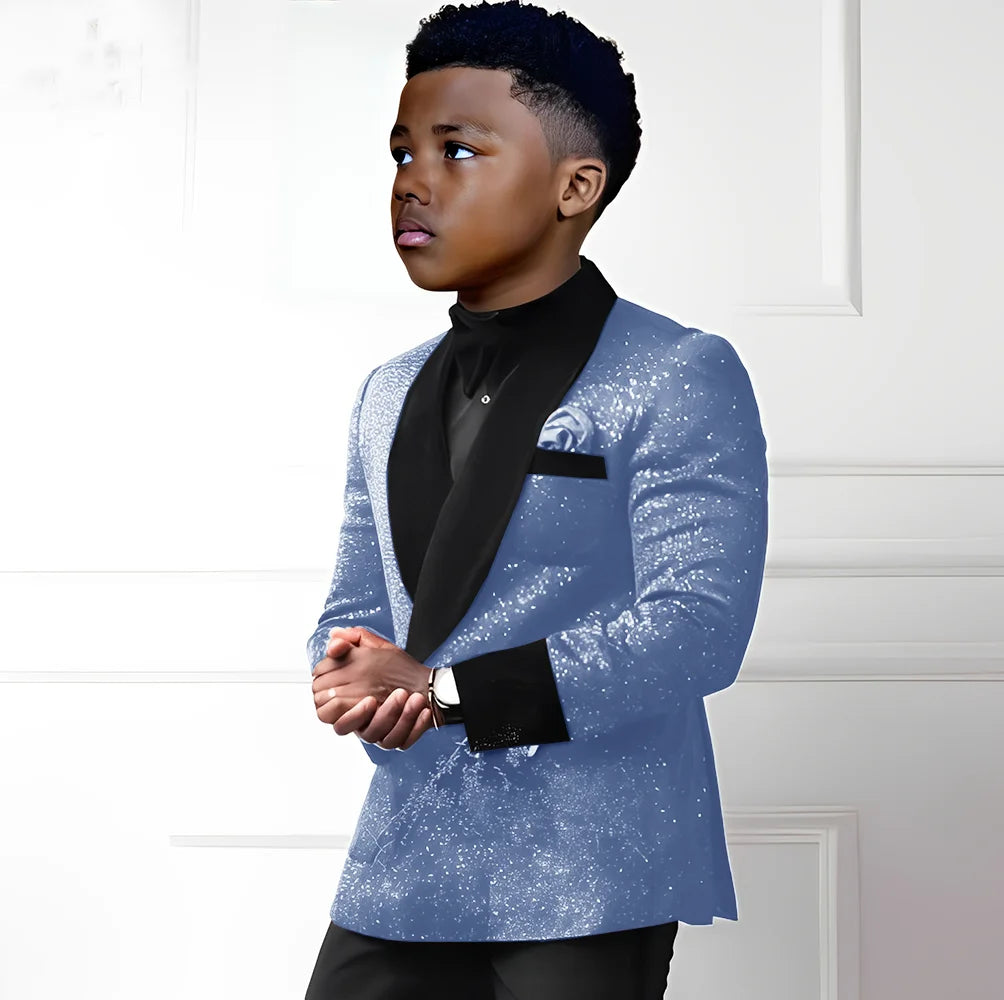 Sequin Boy's Suit 2 Piece Set-Double Breasted Blazer & Pants