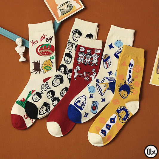 5 Pairs Long Funny Korean Men & Women Harajuku Style Colorful Socks