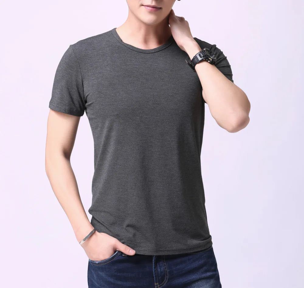 5 Pack Comfy Bamboo Fiber T Shirt For Men, Breathable Crew Neck Slim Fit Tees