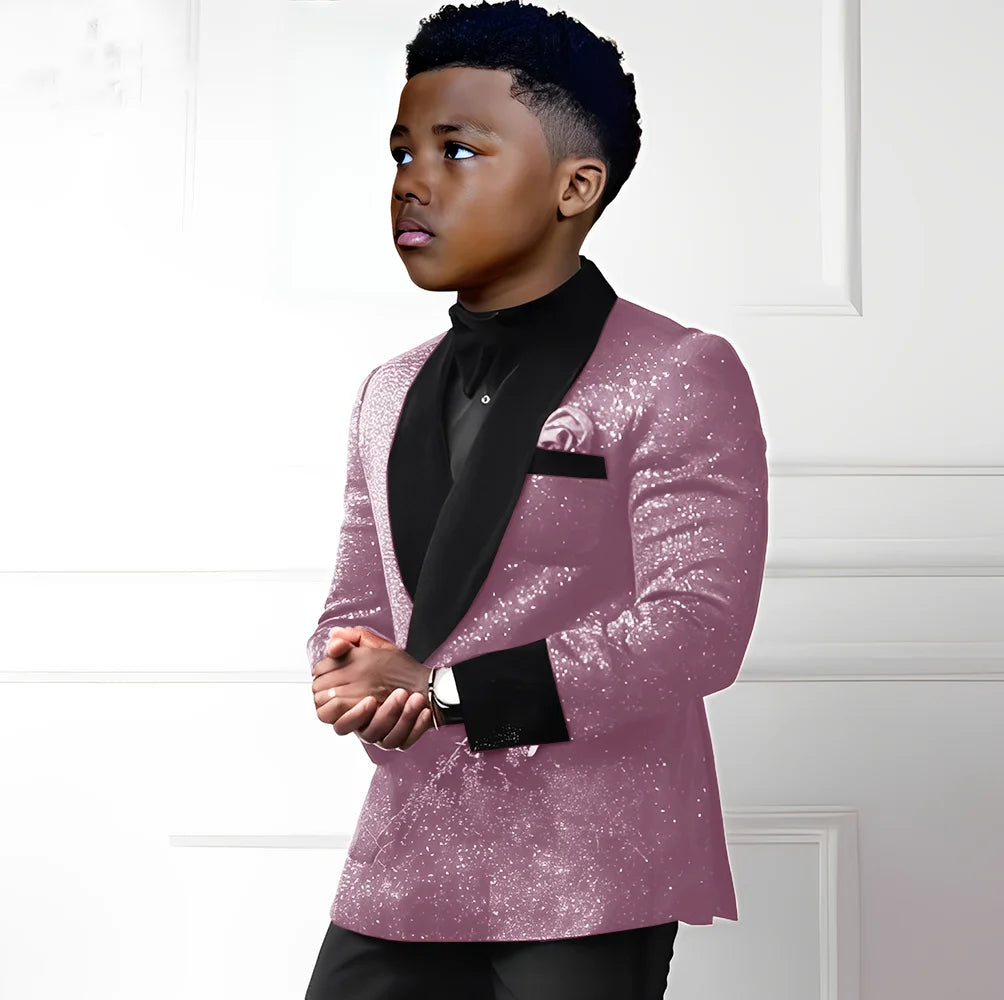 Sequin Boy's Suit 2 Piece Set-Double Breasted Blazer & Pants