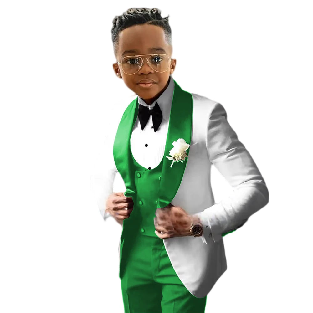 Wedding Tuxedo 3 Piece Jacket, Pants & Vest For Boys