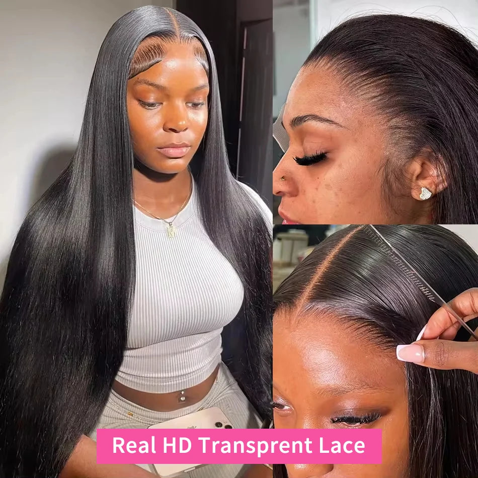 250 Density Brazilian Bone Straight Human Hair Wig - 30/38 Inch | Transparent Lace front for Women