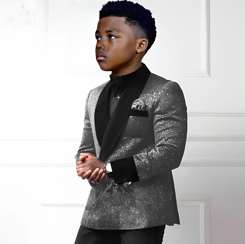 Sequin Boy's Suit 2 Piece Set-Double Breasted Blazer & Pants