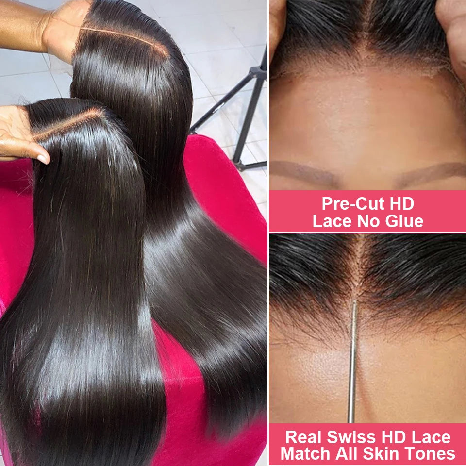 Glueless Straight 13x6 HD Lace Frontal Wig, Human Hair 100% Brazilian Transparent Lace, Preplucked