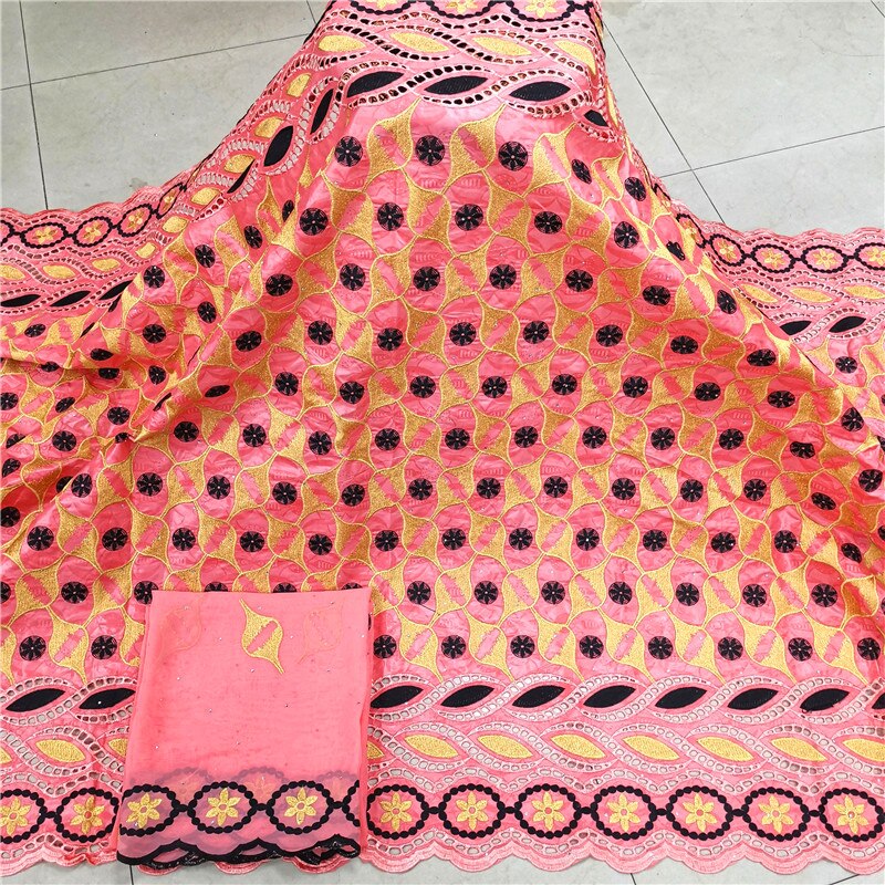 5 + 2 Yards With Scarf African Bazin Riche Fabric Brode Embroidery
