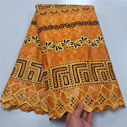 African Bazin Riche Fabric with Brode embroidery 5 yards