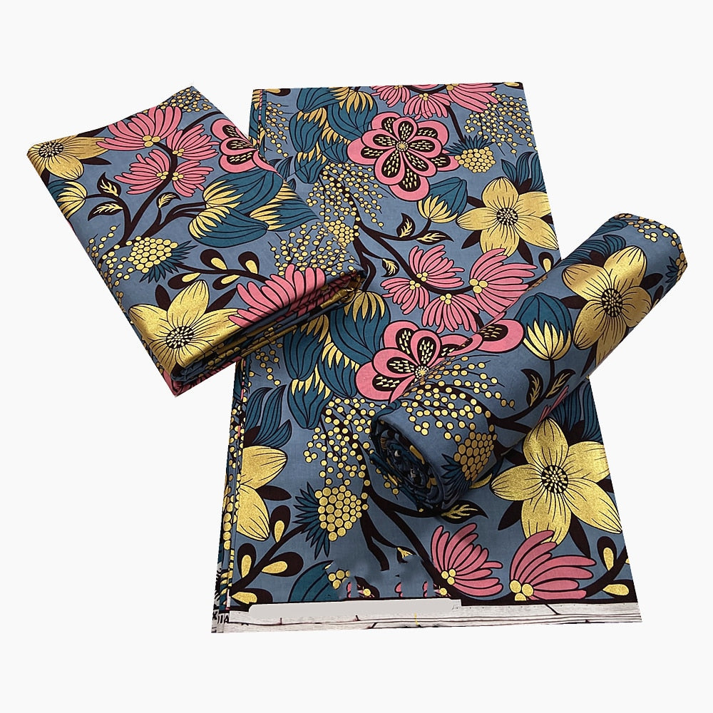 African Golden Veritable Block Wax Printed Fabric, 100% Cotton 6yards